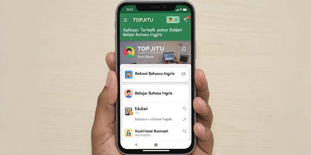 Tampilan antarmuka aplikasi TOPJITU untuk Belajar Bahasa Inggris yang menarik.