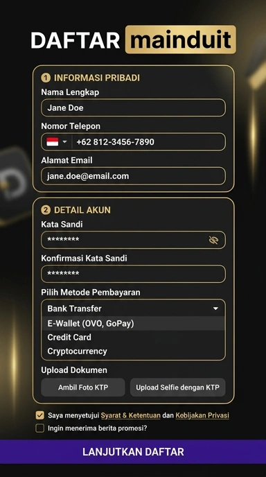 Tampilan halaman daftar mainduit