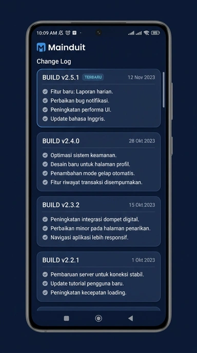 Tampilan riwayat versi mainduit